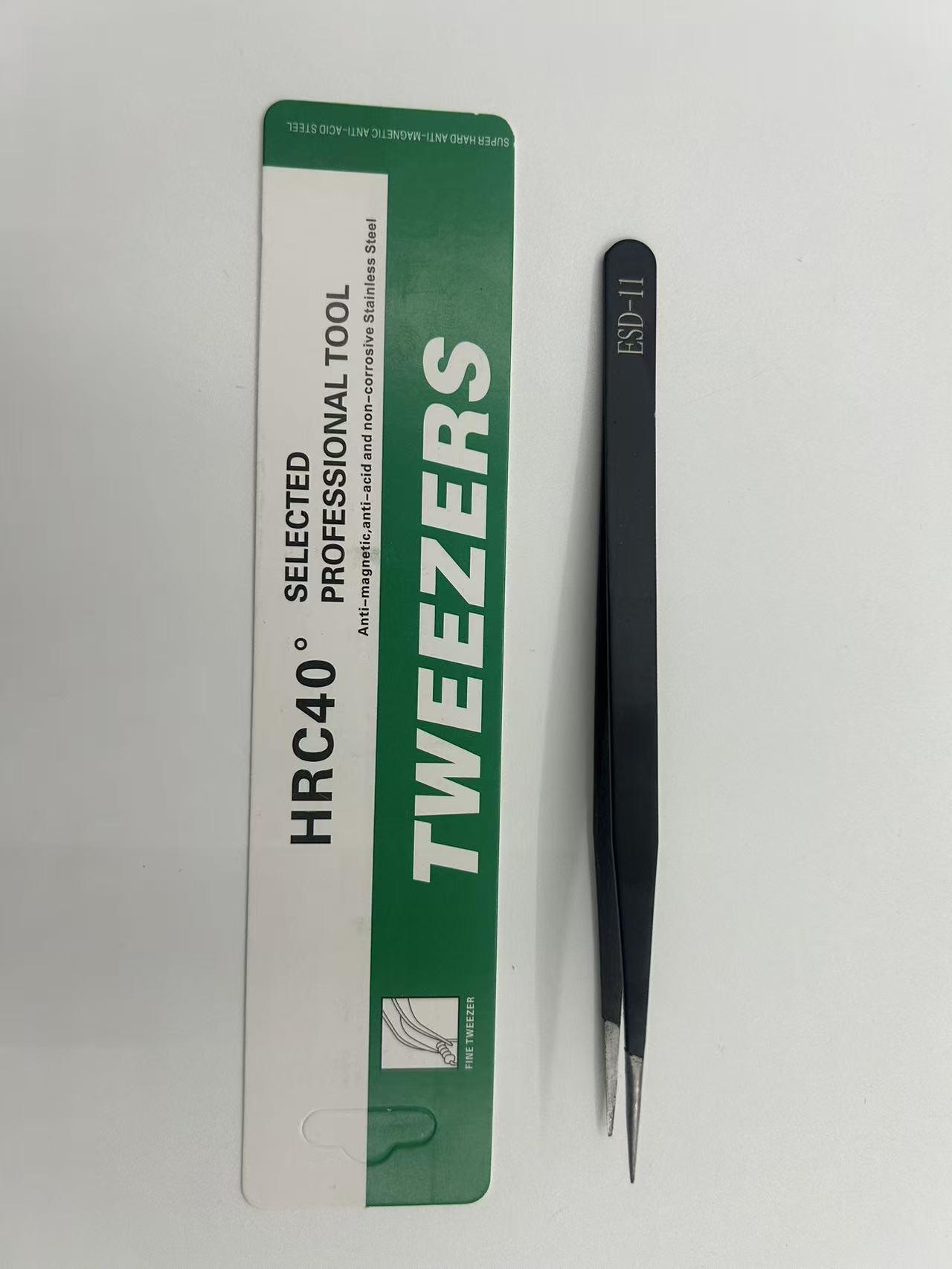 1.5mm Black ESD Anti-static Stainless Steel Tweezers with Round, Pointed, and Bent Heads