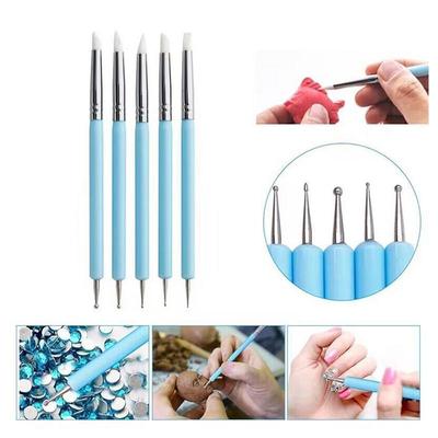 Nail Dotting Tool 5pcs Double-ended Silicone Head Carving Dotting Pen Brush Modeling Dotting Nails Art Tool DIY Sculpting Tools