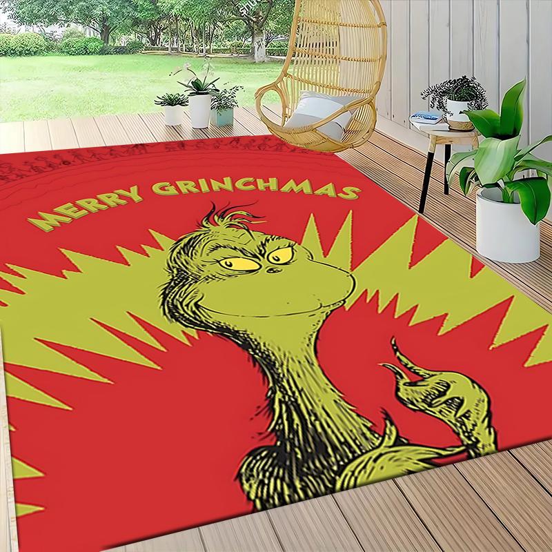 Grinch Christmas Card Carpet Rug Soft Washable Antislip Home Living Room Sofa Mats Personalized Christmas Rug