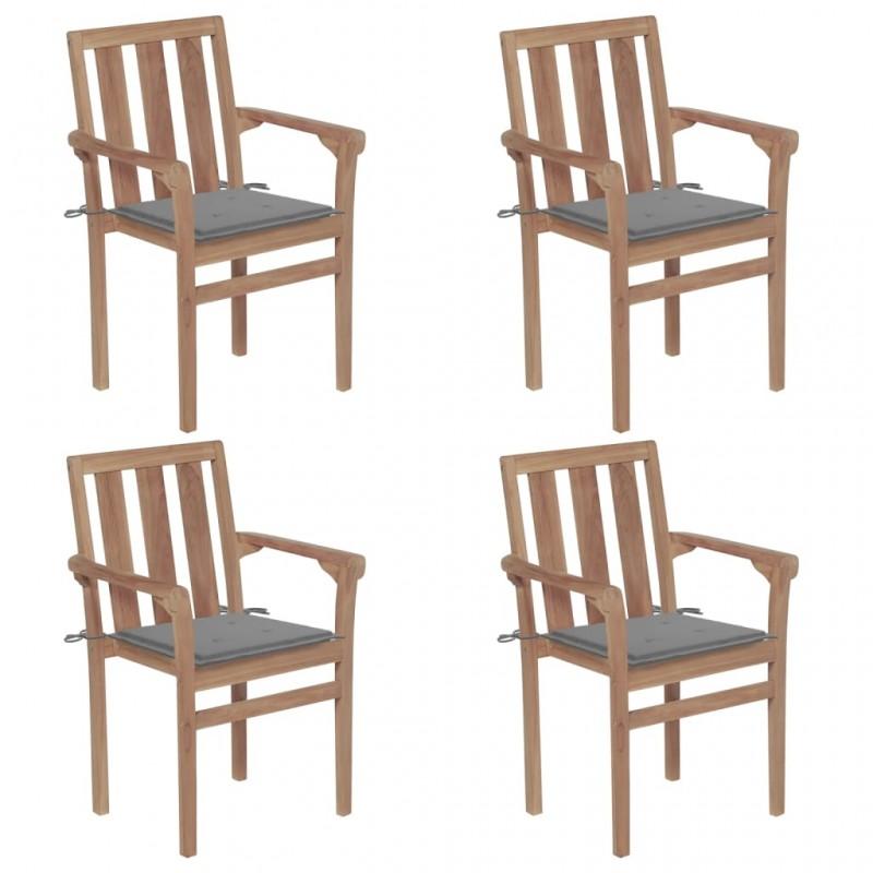 Day and Night - Day and Night Stackable Garden Chairs 4 Units Solid Teak Wood with Cushions