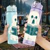 1PC Cute Ghost Reading Book Halloween Print 750ml Color Plastic Sports Water Bottle Leakproof Flip Straw Lid Suitable for Sports Office Home Use