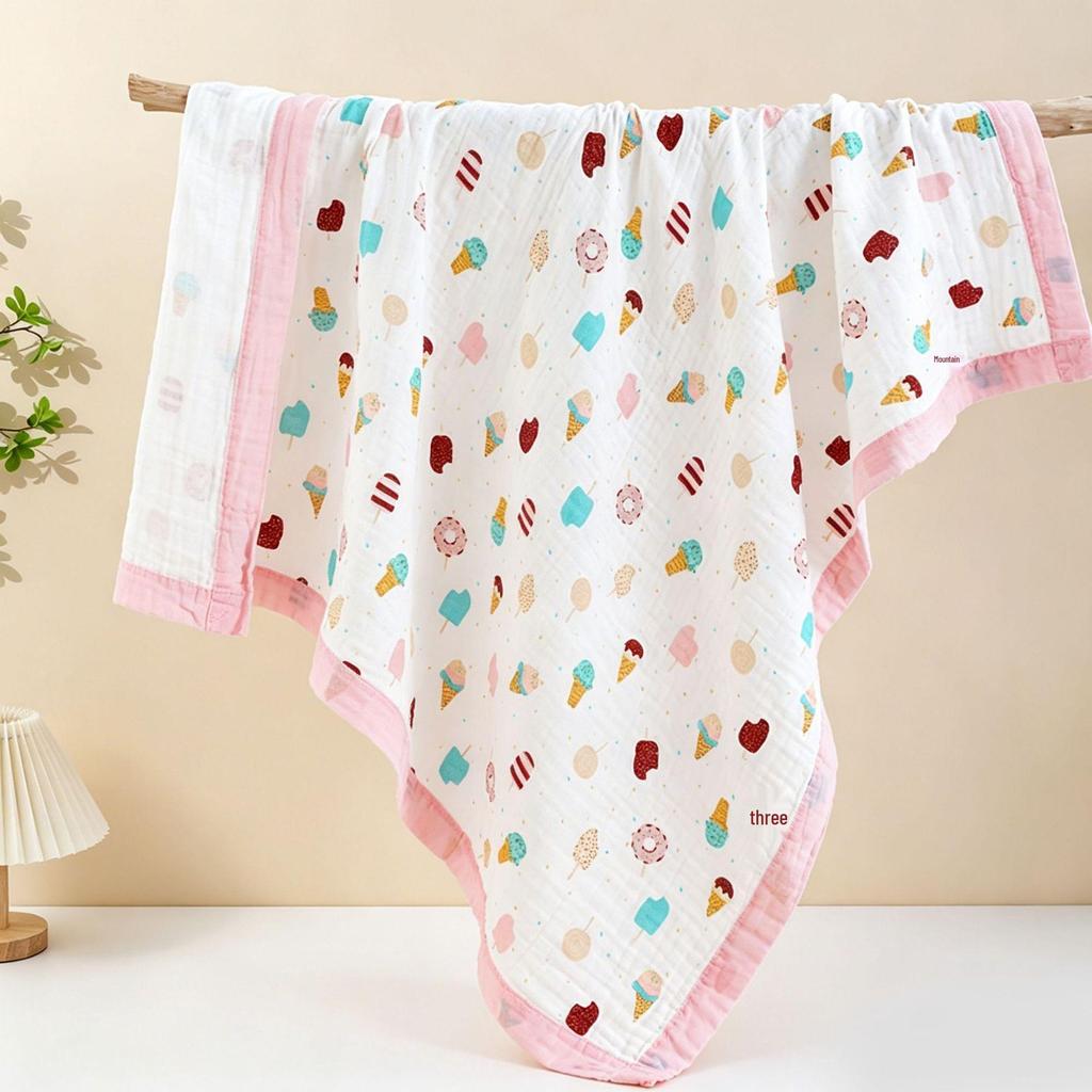 Grade A All-Cotton 6-Layer Baby Bath Towel - Soft, Absorbent, Printed Gauze for Newborns
