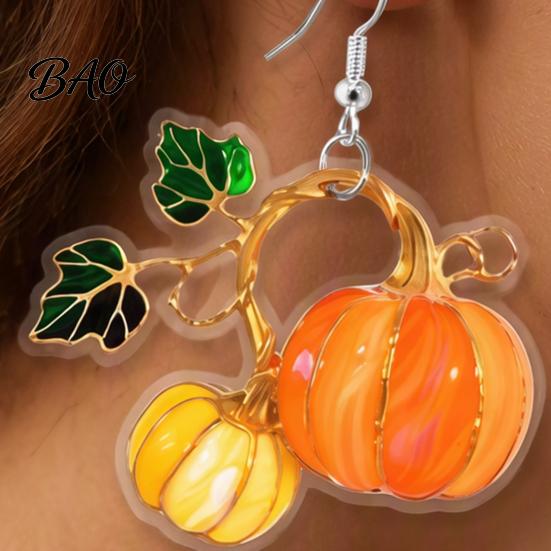 Charming Holiday Party Jewelry 1 Pair Pumpkin Acrylic Drop Earrings, 2D Fall Harvest Dangle Earrings Fun Seasonal for Girls Women, Halloween