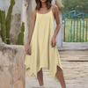 Women's Summer Casual Solid Color Round Neck Adjustable Suspender Dress With Pockets