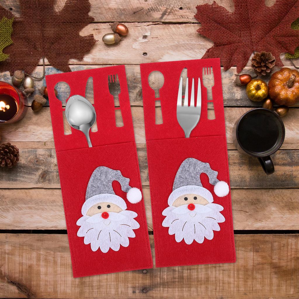 4Pcs Xmas Tableware Covers Christmas Cutlery Holders Fork Spoon Bags Holiday Party Silverware Pouches Festival Dining Table