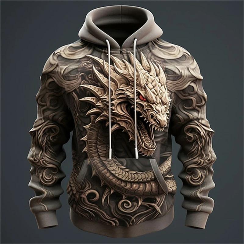 Herren-Hoodie mit chinesischem Drachen-Print, Mode 3D-Drachenmuster, neues Sweatshirt, Hip Hop Harajuku, übergroßer Pullover, Herrenbekleidung