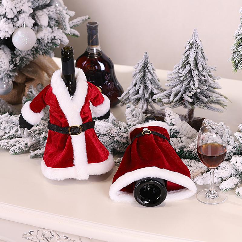 Christmas Velvet Wine Bottle Cover Lovely Dress Design Festive Bottle Ornament for Holiday Dinner Home Decor Xmas Gift