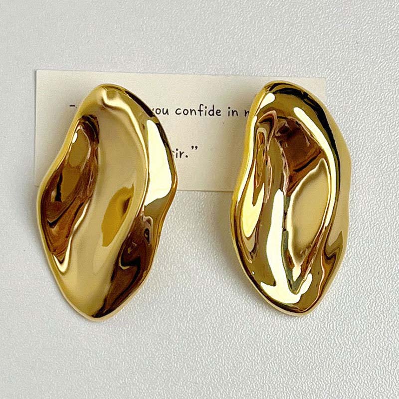 Exaggerated Metal Pleated Stud Earrings for Women Fashion Gold Color Irregular Glossy Geometric Statement Earrings Zircon