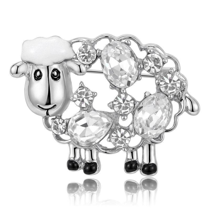 1Pcs Cute And Exquisite Color Diamond Inlaid Sheep Brooch Simple And Versatile Animal Zodiac Lamb Pin Accessories For Men Women