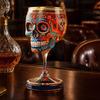 Sugar Skull Wine Glass Gothic Glass, Hand Painted Skeleton Goblet, Day Luxury Decorative Drinking of The Dead Decor, Unique Bar Gift for Halloween