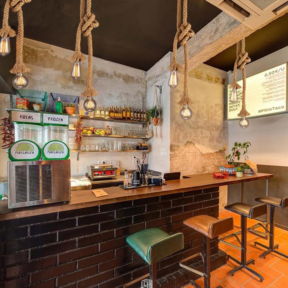 Vintage Hemp Rope Pendant Light Holder 1/2 Head For Loft Personality Industrial Pendant Lamp Edison Hanglamp Lighting