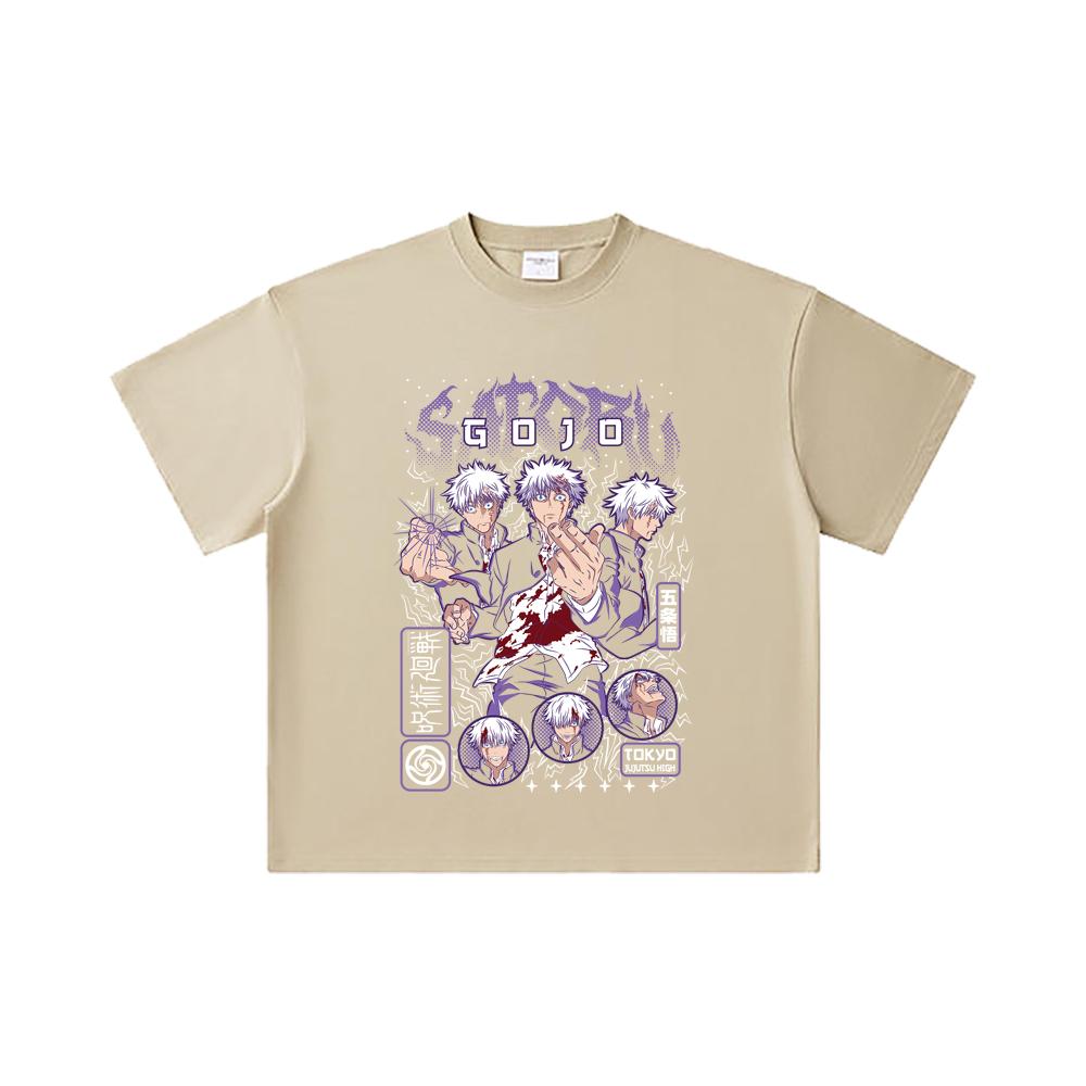260 GSM Doppelgarn 32er Zählung 100% Baumwolle Jujutsu Kaisen V24 Gojo Aufdruck Unisex Schweres Baumwoll-T-Shirt