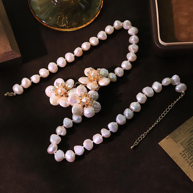 Flower Natural Freshwater Pearl Necklace Handmade Luxury Elegant Necklace for Banquet Wedding Women's Jewelry GN0273