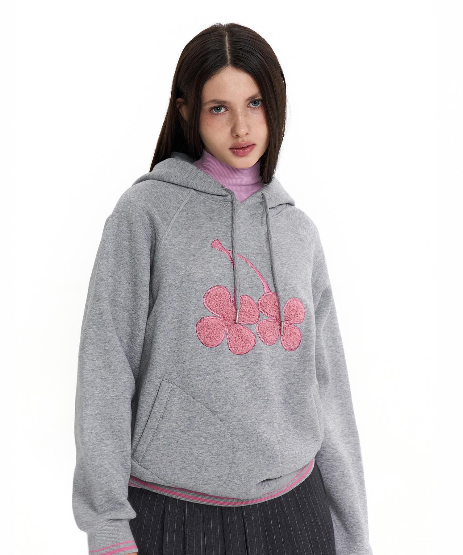 Kirsh Big Clover Cherry Graphic Fleece Hoodie [Melange Gray] 1