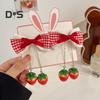 3 Pairs Strawberry Bow Charm Hair Clips Red Plaid Hairpins Anti-slip Teeth Women Girls Christmas Hair Accessories