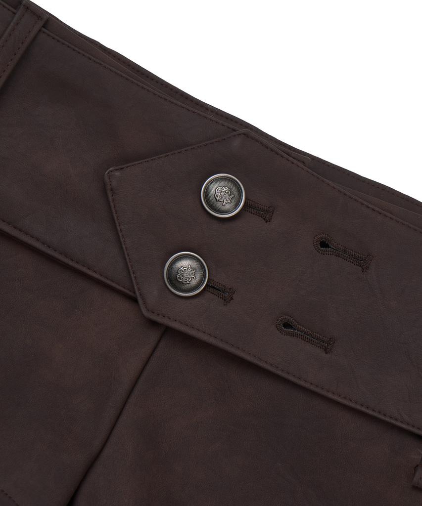 GILAARCHIVE Napoleon Belted Leather Short Pants_Brown