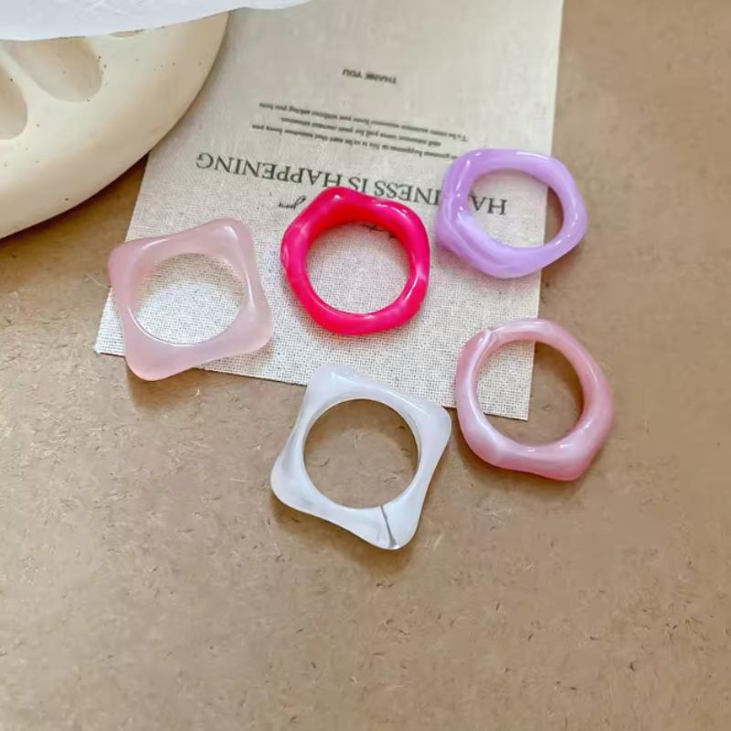 5 Pieces/Set Of Summer New  And Creative Colored Geometric Rings, Women'S Fashionable Daily Party Jewelry Gifts