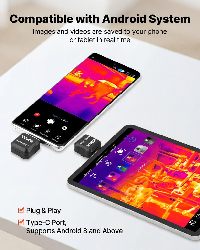 Thermal Imaging Camera for Android, 512 X 384 TISR Super Resolution, 25HZ Refresh Rate Infrared Thermal Imager for Smartphone Tablet, 256 X 192 IR