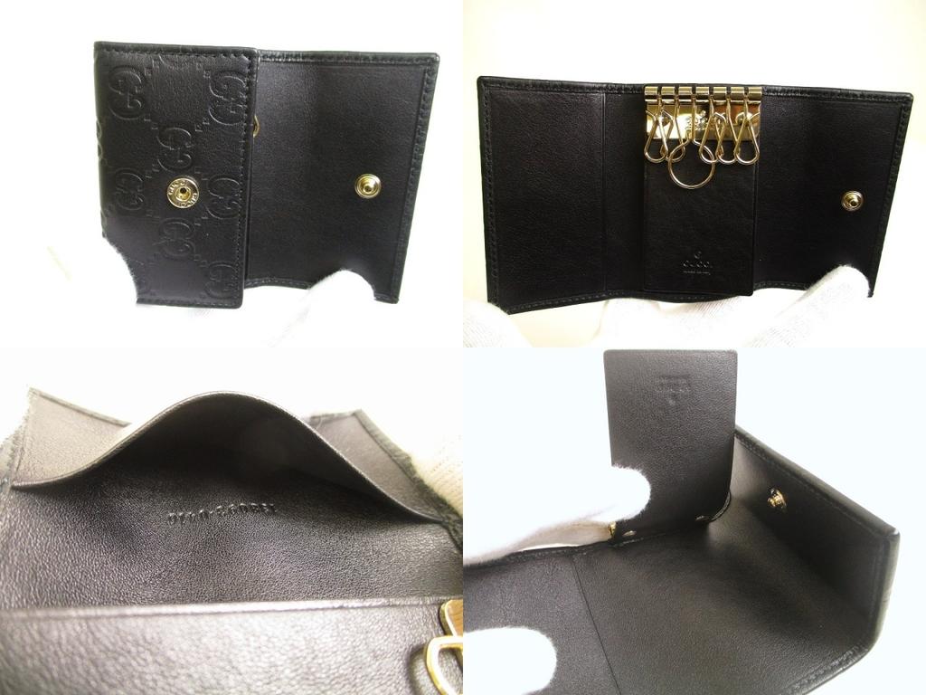 Authentic GUCCI Guccissima Black Leather 6 Pics Key Chain #921  Refurbished