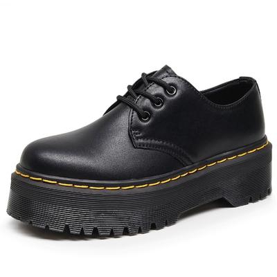 New Thick-soled Hole Small Leather Shoes Women's Low-top, Genuine Leather Soft Leather Round Head Casual Student Muffin Bottom