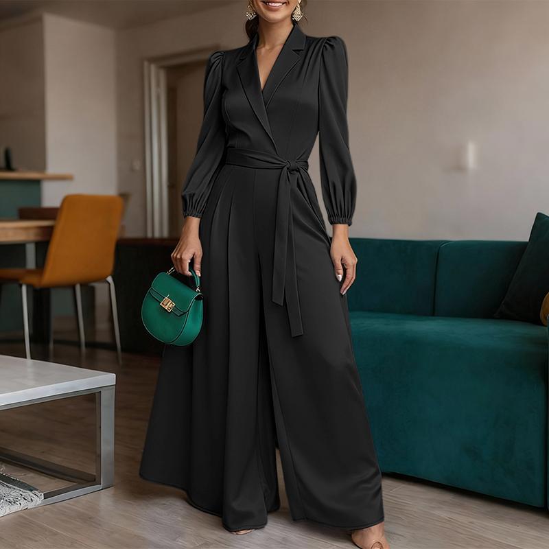 ZANZEA Salopetă casual pentru femei, cu decolteu în V, mânecă lungă, largă, cu picior lat