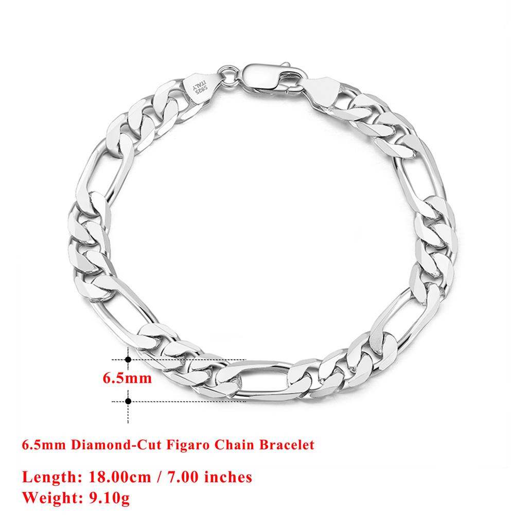 Effie Queen Italy Real 925 Silver Diamond-Cut Figaro Chain Necklace 5mm Wide 40-60cm Long Woman Man Neck Chain Jewelry Gift SC34