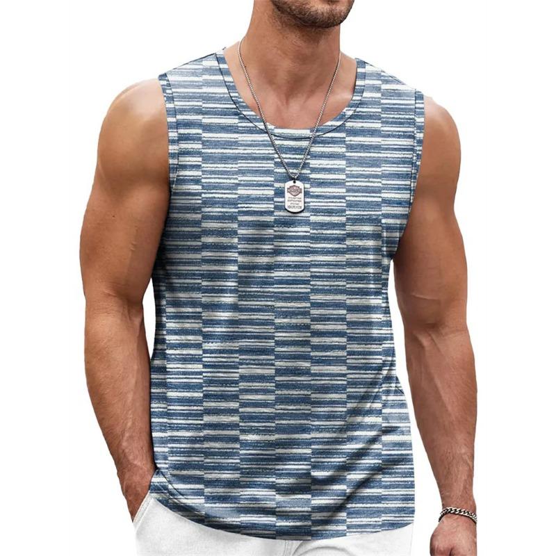Canottiera Uomo Retro Geometrica Stampata 3D Estiva Casual Girocollo Tendenza Moda Gilet Senza Maniche Ampio Traspirante Top Sportivi