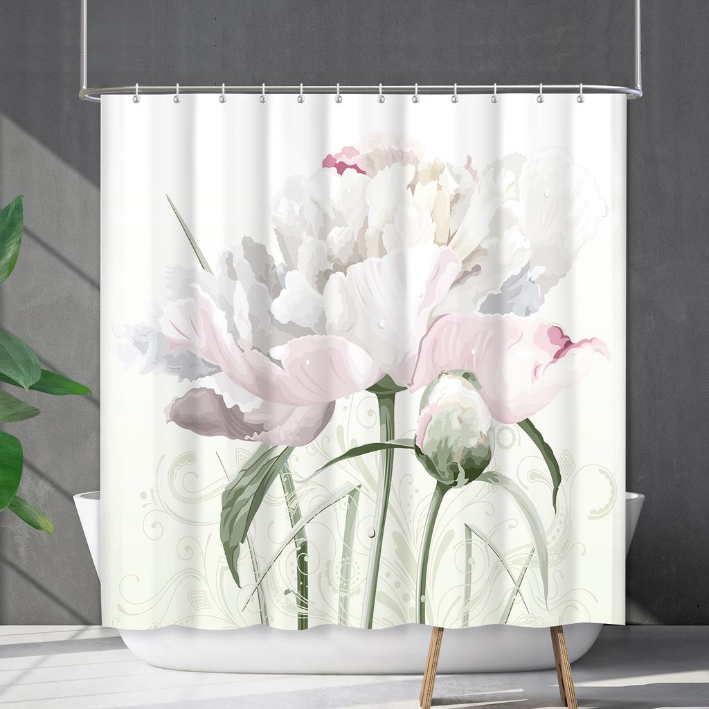 Green Plant Waterproof and Mildew-proof Polyester Bathroom Shower Curtain Shower Curtain Partition Curtain Free of Punching