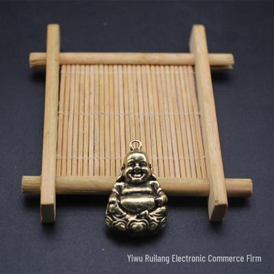 Brass Maitreya Buddha Keychain Necklace Pendant - Smiling Buddha Accessory for Men and Women