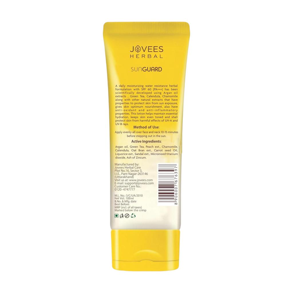 Jovees Herbal Sun Guard Lotion SPF 60 Pa+++ Broad Spectrum 3 in 1 Matte Moisturizer For Women Men 100ml