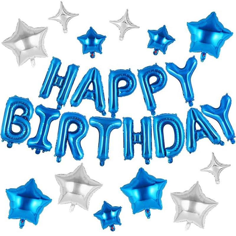 Happy Birthday To Xiyin Tk Aluminum Film Balloon Five-Star Cross Star Set Children'S Birthday Party Decoration