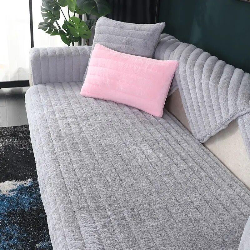 

Smooth Sofa Towel Universal Cover Solid Color Anti-slip Bay Window Mat Winter Thicken Velvet Plush Sofa Cover Soft