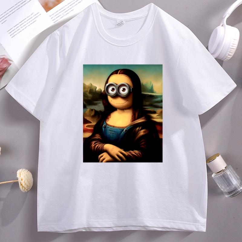 Funny Mona Lisa Graphic Tee Unisex Unisex Casual Cotton Short Sleeve Round Neck T Shirt High Quality Loose Tees Male Clothes