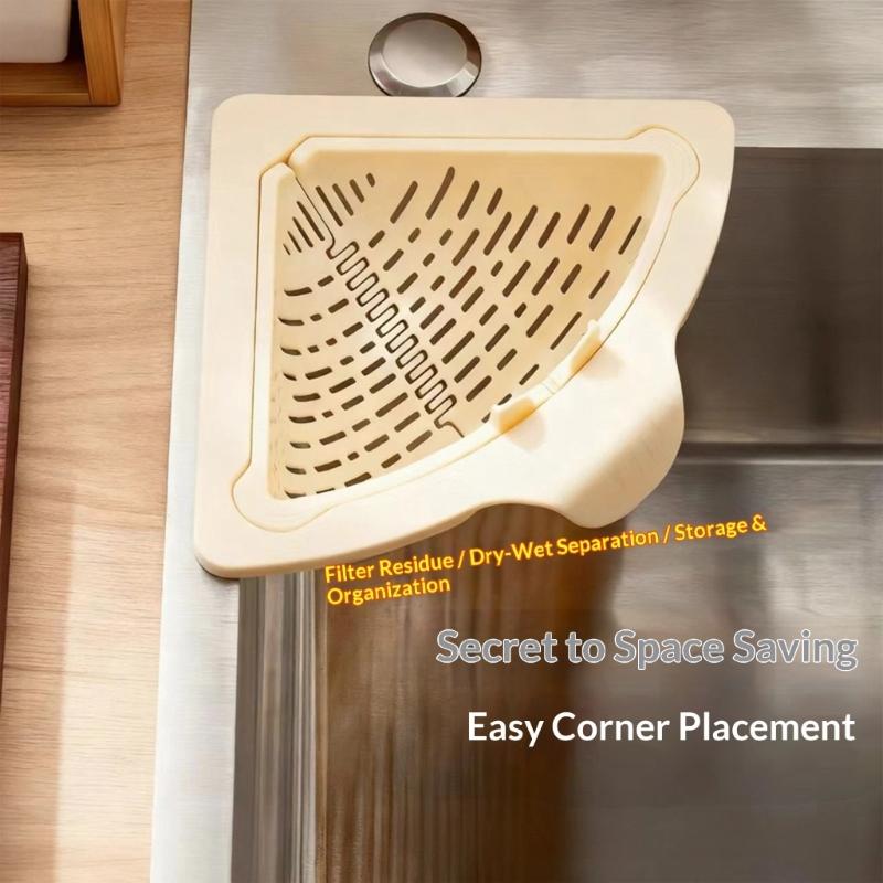Triangular Magnetic Suction Drainage Filter Basket Corner Sink Strainer Twist Open Bottom Efficient Vegetable Draining