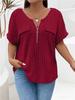 Solid Color Zipper Short Sleeve Casual Pullover T Shirt Women Loose Clothes Fashion Female Tee V-Neck Streetwear Plus Size Tops