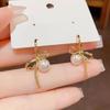 Delicate Earrings with Bowknot Pendant Chic Pearl Ear Piercing Jewelry Ear Hooks