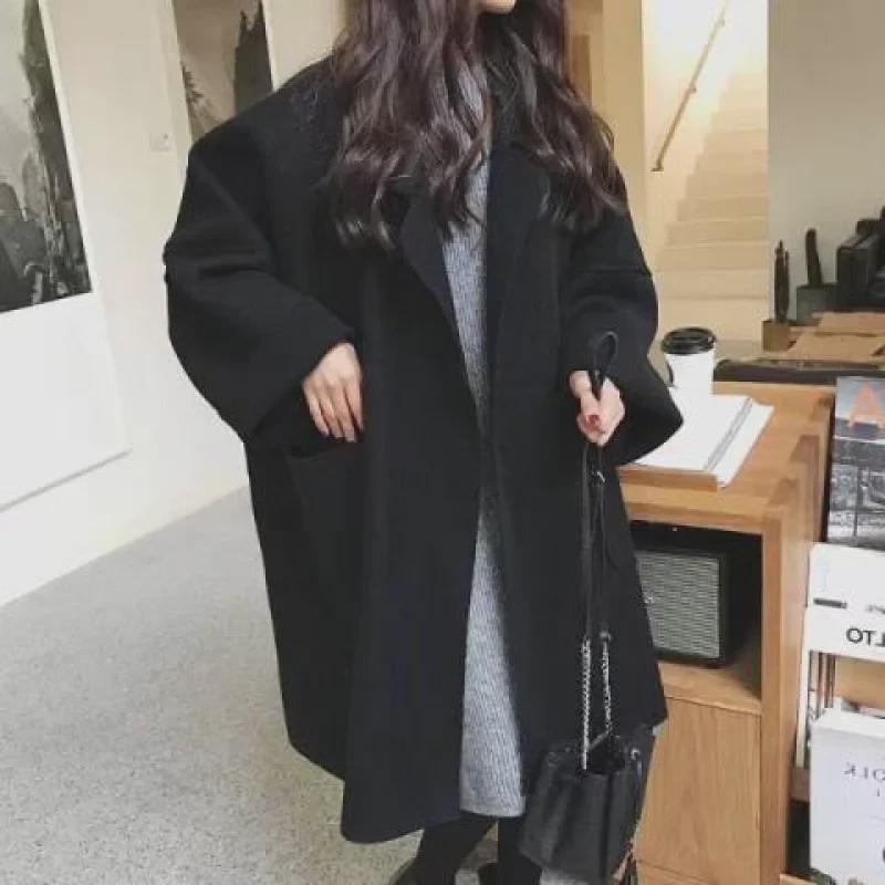 2024 Damen-Windjacke in mittlerer Länge im koreanischen Stil: Locker sitzender Wollmantel für Studenten für Herbst/Winter.