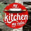 2D Flat, 1pc "My Kitchen My Rules" Retro Aluminum Sign - Round Aluminum Wall Art, Vintage Farmhouse Decor for Kitchen, Cafe, Beach House, Backyard