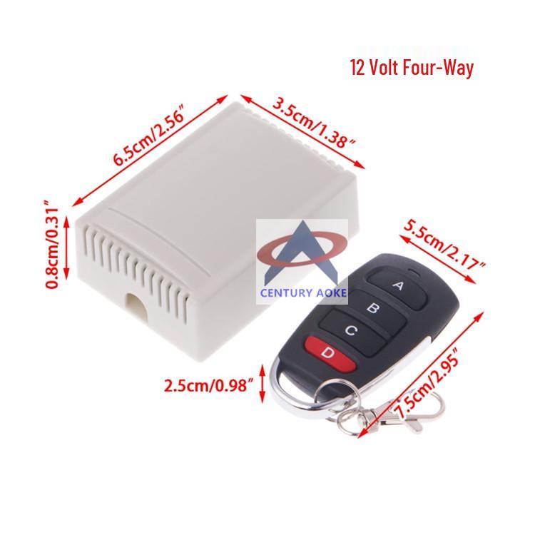 DC 12V Wireless 4-Way Remote Relay with Learning Code and Metal 4-Button Remote
