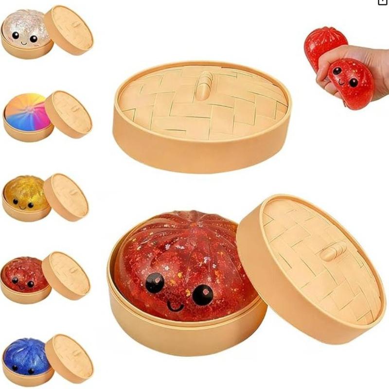Realistic Giant Dumpling Squeeze Toy With Bamboo Steamer Soft Slow Rebound Sensory Squeeze Toy Relief Anxiety Fidget Stress Ball