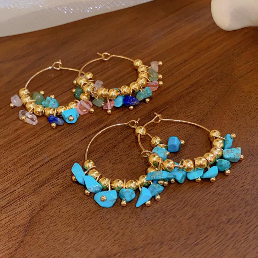 Stainless steel irregular stone beaded earrings, ethnic style retro niche earrings, earrings, earrings.