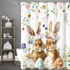 Spring Easter Bunny Shower Curtain, Leaves Wildflowers Watercolor Floral Cute Bunny Rustic Farmhouse Bathroom Decorative Shower