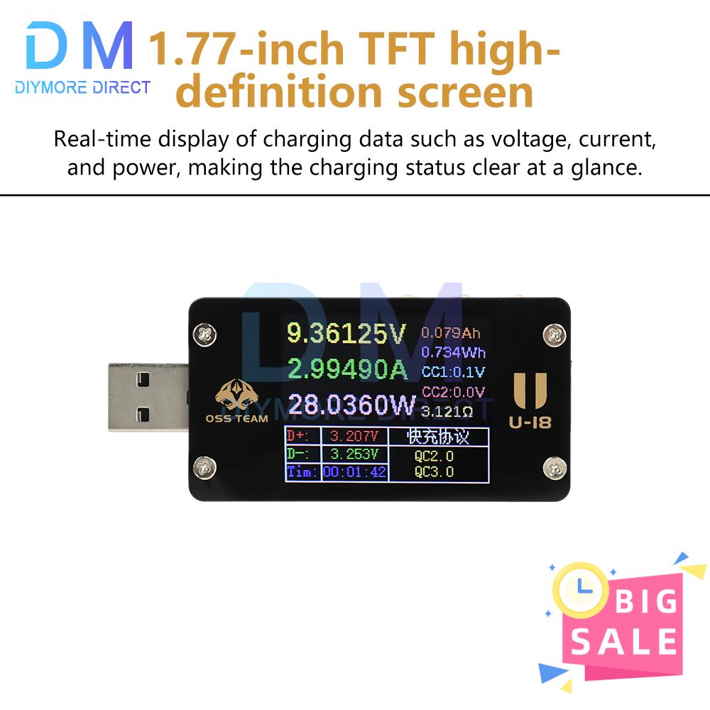 6.5A DC 4-25V 1.77-inch Multi-Function USB Voltage/Current Meter Power Tester QC/PD Protocol Simulator Fast Charging Tester