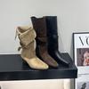 High Heel Suede Pointed Pile Boots Medium Knight Boots Women's Boots 2025 Autumn/Winter Brown Long Skinny Boots