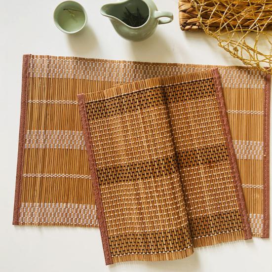 Bamboo Woven Placemat Retangle Shape Thickened Heat-Resistant Oil-Resistant Non-Slip Parties Weddings Banquets