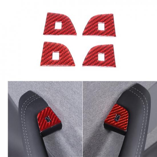 Red Carbon Fiber Door Lock Button Sticker Trim For Tesla Model 3 -24
