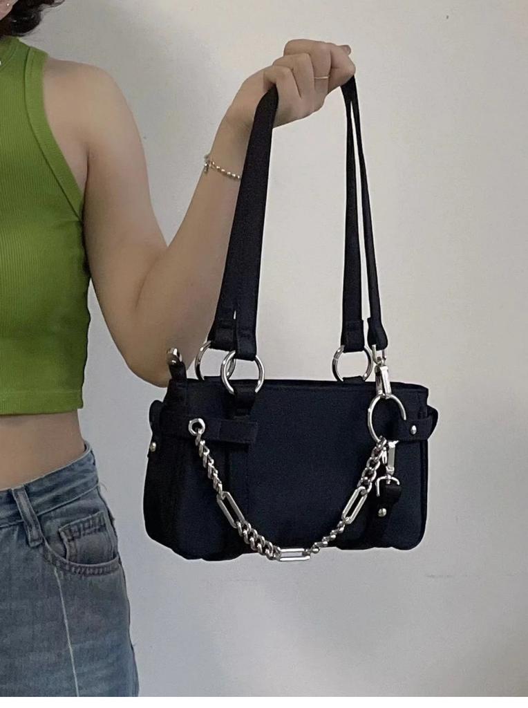 Fashi Design Gothic Chain Ladies Underarm Bag Sweet Cool Y2k Women Square Shoulder Bags Black Pop Female Tote Handbag Purse