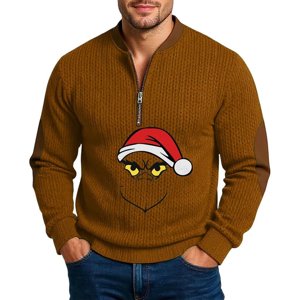 Christmas Men's Outdoor Zipper Long Sleeved Casual Top Sweatshirt