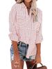 2024 Summer Women's Fashion Striped Long Sleeve Shirt Cotton Polyester Blend