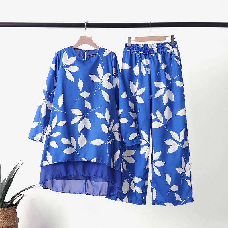 

ZANZEA Цветочные принты Наряды Женщины Блузка с длинным рукавом и брюки Повседневный костюм Две части Комплект